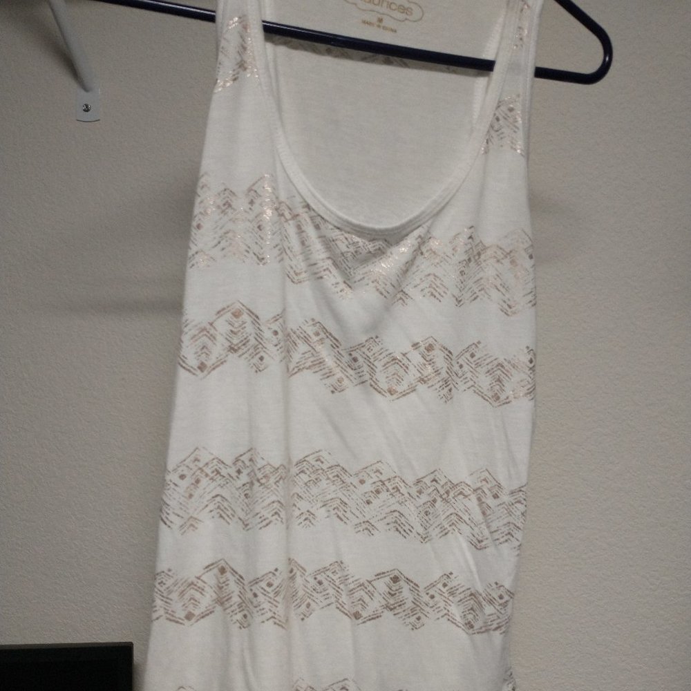 Maurices white with gold foil tank.